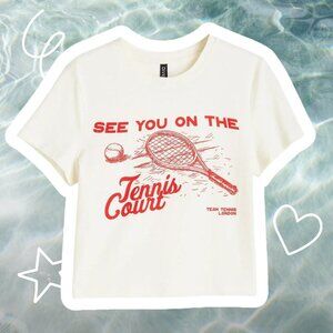 y2k 2000s Divided Tennis Court White and Red Women's Crop Top T Shirt Size M